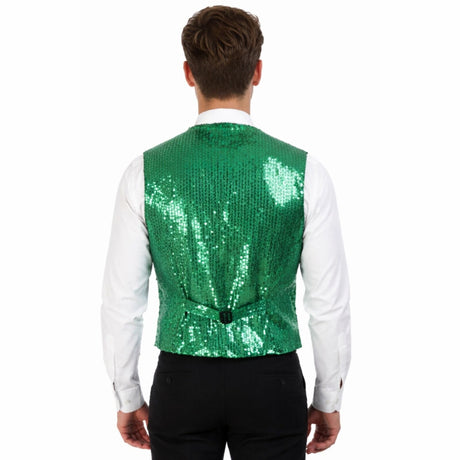 4x Mens Premium Green Sequin Vest Bulk Pack - Disco Sparkle 70s Dance Costume (Fancy Dress)