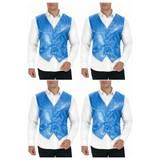 4x Mens Premium Light Blue Sequin Vest Bulk Pack - Disco Sparkle 70s Dance Costume (Fancy Dress)