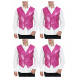 4x Mens Premium Pink Sequin Vest Bulk Pack - Disco Sparkle 70s Dance Costume (Fancy Dress)
