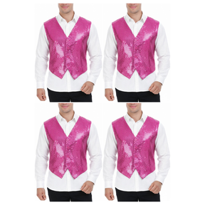 4x Mens Premium Pink Sequin Vest Bulk Pack - Disco Sparkle 70s Dance Costume (Fancy Dress)