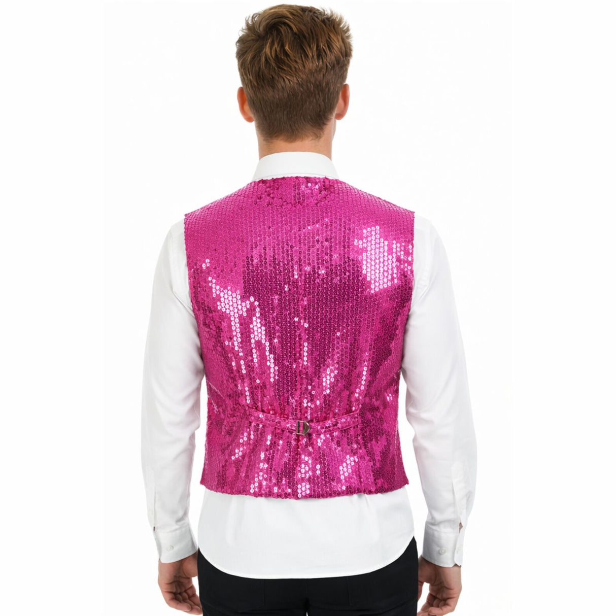 Mens Premium Pink Sequin Vest - Disco Sparkle 70s Dance Costume (Fancy Dress)