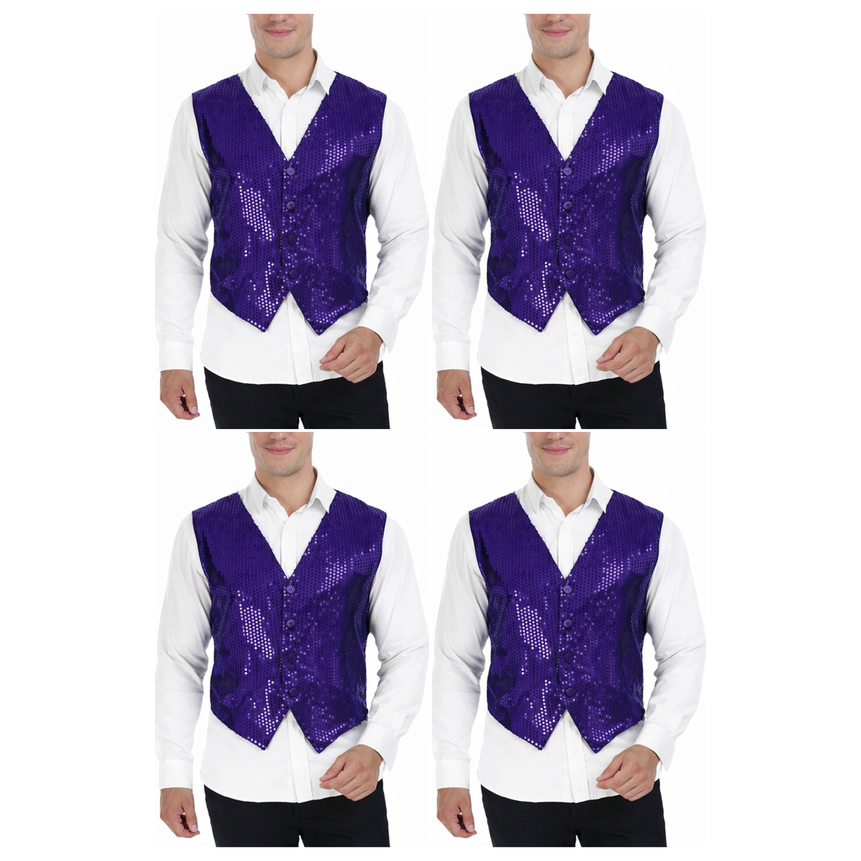 4x Mens Premium Purple Sequin Vest Bulk Pack - Disco Sparkle 70s Dance Costume (Fancy Dress)