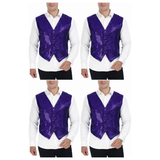 4x Mens Premium Purple Sequin Vest Bulk Pack - Disco Sparkle 70s Dance Costume (Fancy Dress)