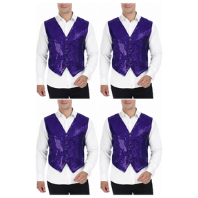 4x Mens Premium Purple Sequin Vest Bulk Pack - Disco Sparkle 70s Dance Costume (Fancy Dress)