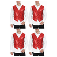 4x Mens Premium Red Sequin Vest Bulk Pack - Disco Sparkle 70s Dance Costume (Fancy Dress)