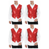 4x Mens Premium Red Sequin Vest Bulk Pack - Disco Sparkle 70s Dance Costume (Fancy Dress)