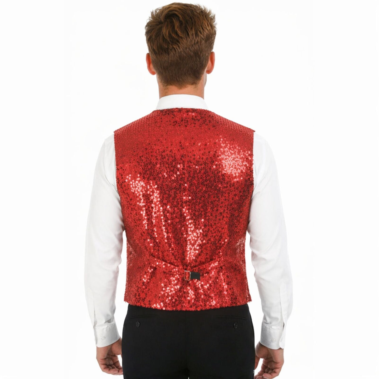Mens Premium Red Sequin Vest - Disco Sparkle 70s Dance Costume (Fancy Dress)