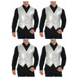 4x Mens Premium Silver Sequin Vest Bulk Pack - Disco Sparkle 70s Dance Costume (Fancy Dress)
