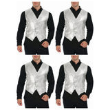 4x Mens Premium Silver Sequin Vest Bulk Pack - Disco Sparkle 70s Dance Costume (Fancy Dress)