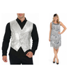 Silver Sequin Vest & Flapper Couples Costume Set - His & Hers 1920s Halloween Fancy Dress