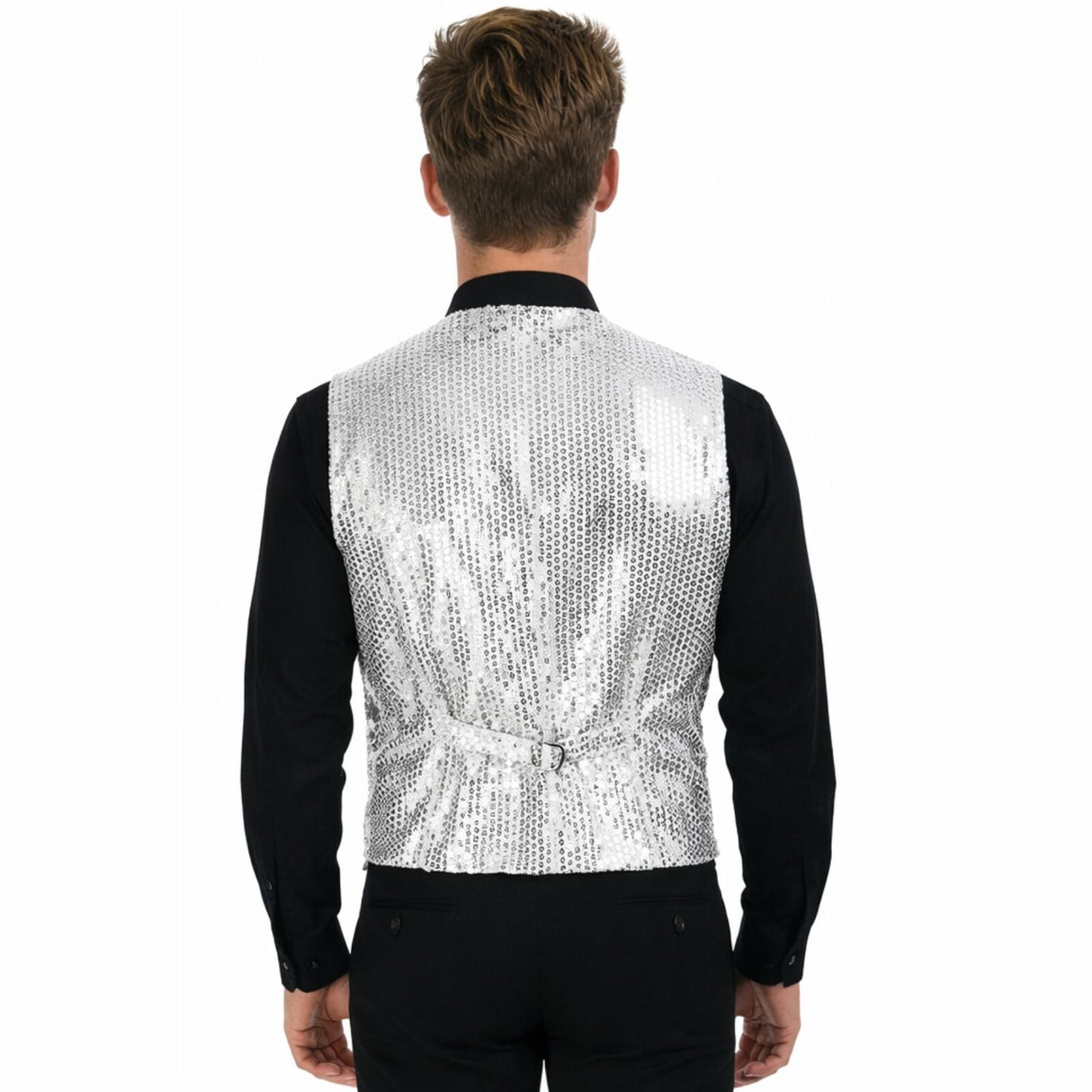 Mens Premium Silver Sequin Vest - Disco Sparkle 70s Dance Costume (Fancy Dress)
