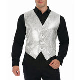 Mens Premium Silver Sequin Vest - Disco Sparkle 70s Dance Costume (Fancy Dress)