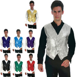 Mens Premium SEQUIN VEST Waistcoat Dance Costume Disco Sparkle Deluxe - Black