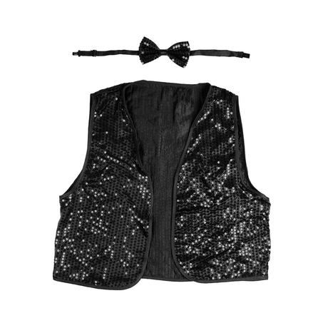 Adult Unisex SEQUIN BOW TIE & VEST Dance Costume Party Sparkle Set in Black