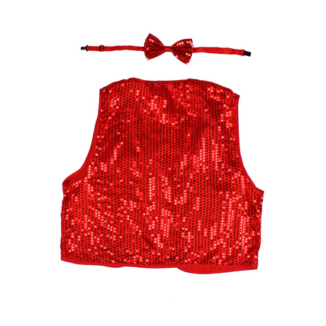 Adult Unisex SEQUIN BOW TIE & VEST Dance Costume Party Sparkle Set in Red