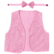 Adult Unisex SEQUIN BOW TIE & VEST Dance Costume Party Sparkle Set in Light Pink