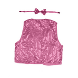 Adult Unisex SEQUIN BOW TIE & VEST Dance Costume Party Sparkle Set in Light Pink