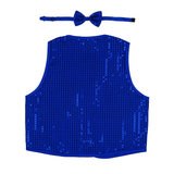 Adult Unisex SEQUIN BOW TIE & VEST Dance Costume Party Sparkle Set in Blue