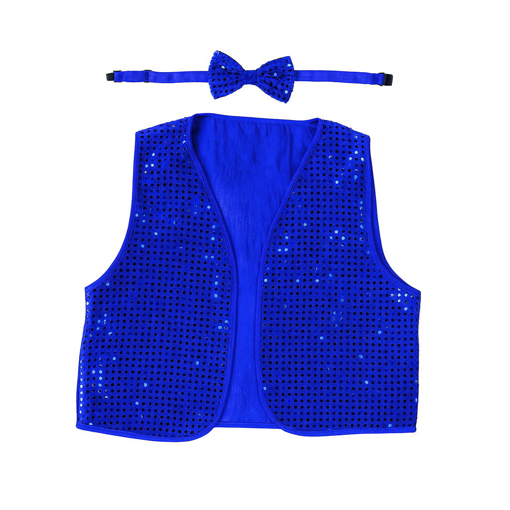 Adult Unisex SEQUIN BOW TIE & VEST Dance Costume Party Sparkle Set in Blue