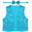 Adults Light Blue Sequin Bow Tie & Vest Set - Sparkly Dance Costume/Fancy Dress Party