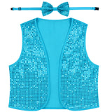 Adults Light Blue Sequin Bow Tie & Vest Set - Sparkly Dance Costume/Fancy Dress Party