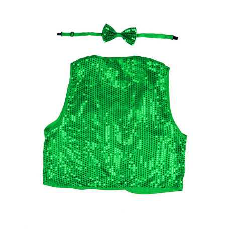 Adult Unisex SEQUIN BOW TIE & VEST Dance Costume Party Sparkle Set in Green