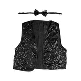 Kids Sequin Vest Bow Tie Set Costume 80s Party Dress Up Waistcoat - Black