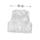 Kids Sequin Vest Bow Tie Set Costume 80s Party Dress Up Waistcoat - Silver