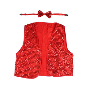 Kids Red Sequin Bow Tie & Vest Set - Sparkly Dance Costume/Fancy Dress Party