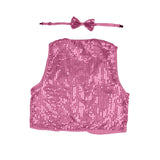 Kids Sequin Vest Bow Tie Set Costume 80s Party Dress Up Waistcoat - Light Pink