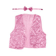Kids Sequin Vest Bow Tie Set Costume 80s Party Dress Up Waistcoat - Light Pink