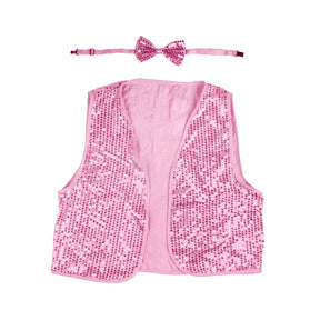 Kids Light Pink Sequin Bow Tie & Vest Set - Sparkly Dance Costume/Fancy Dress Party