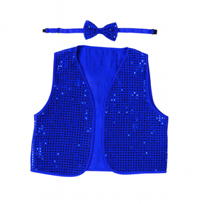 Kids Blue Sequin Bow Tie & Vest Set - Sparkly Dance Costume/Fancy Dress Party