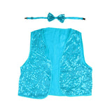 Kids Sequin Vest Bow Tie Set Costume 80s Party Dress Up Waistcoat - Sky Blue
