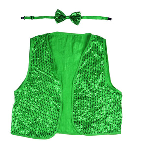 Kids Green Sequin Bow Tie & Vest Set - Sparkly Dance Costume/Fancy Dress Party