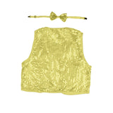 Kids Sequin Vest Bow Tie Set Costume 80s Party Dress Up Waistcoat - Gold/Yellow