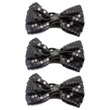 3x Black Glitter Sequin Small Bow Tie Bulk Pack - Shiny Fancy Dress Costume Party