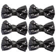 6x Black Glitter Sequin Small Bow Tie Bulk Pack - Shiny Fancy Dress Costume Party