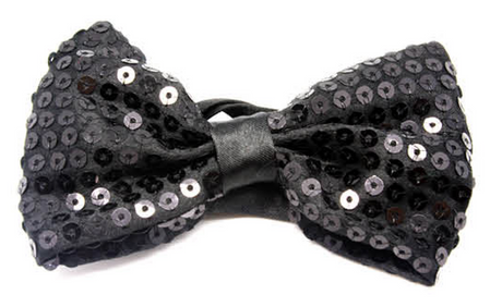 6x Black Glitter Sequin Small Bow Tie Bulk Pack - Shiny Fancy Dress Costume Party