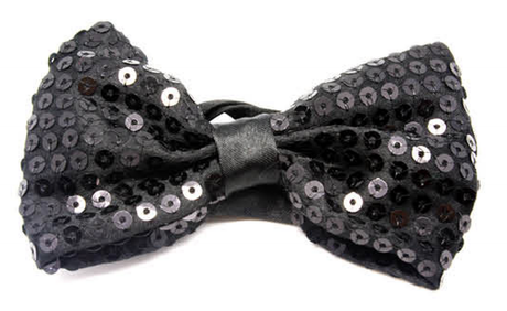 3x Black Glitter Sequin Small Bow Tie Bulk Pack - Shiny Fancy Dress Costume Party