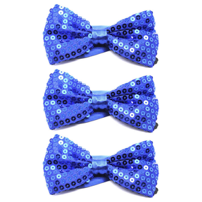 3x Blue Glitter Sequin Small Bow Tie Bulk Pack - Shiny Fancy Dress Costume Party