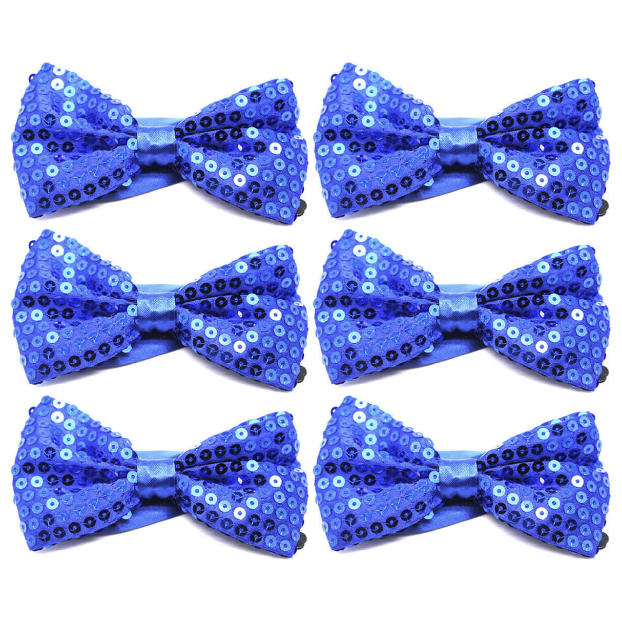 6x Blue Glitter Sequin Small Bow Tie Bulk Pack - Shiny Fancy Dress Costume Party
