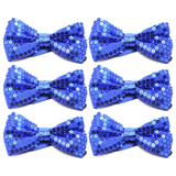 6x Blue Glitter Sequin Small Bow Tie Bulk Pack - Shiny Fancy Dress Costume Party