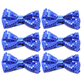 6x Blue Glitter Sequin Small Bow Tie Bulk Pack - Shiny Fancy Dress Costume Party
