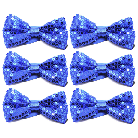 6x Blue Glitter Sequin Small Bow Tie Bulk Pack - Shiny Fancy Dress Costume Party
