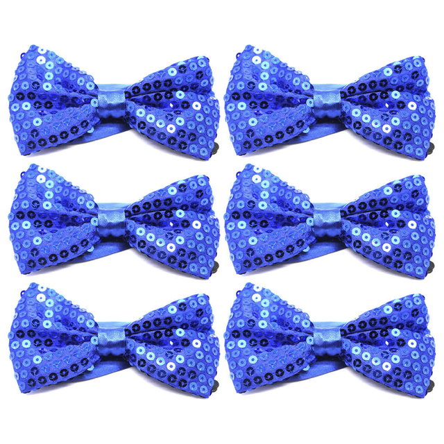 6x Blue Glitter Sequin Small Bow Tie Bulk Pack - Shiny Fancy Dress Costume Party