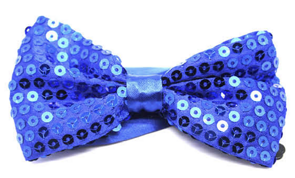Blue Glitter Sequin Small Bow Tie - Shiny Fancy Dress Costume Party