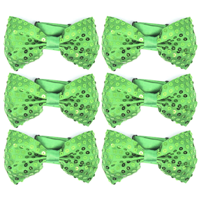 6x Green Glitter Sequin Small Bow Tie Bulk Pack - Shiny Fancy Dress Costume Party