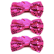 3x Hot Pink Glitter Sequin Small Bow Tie Bulk Pack - Shiny Fancy Dress Costume Party