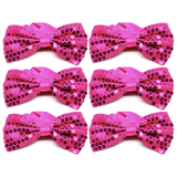 6x Hot Pink Glitter Sequin Small Bow Tie Bulk Pack - Shiny Fancy Dress Costume Party
